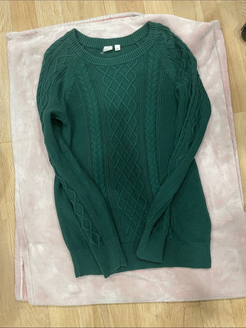 GAP Chunky Lattice Cable Knit Sweater - Pine Green 100% Cotton - Size Small